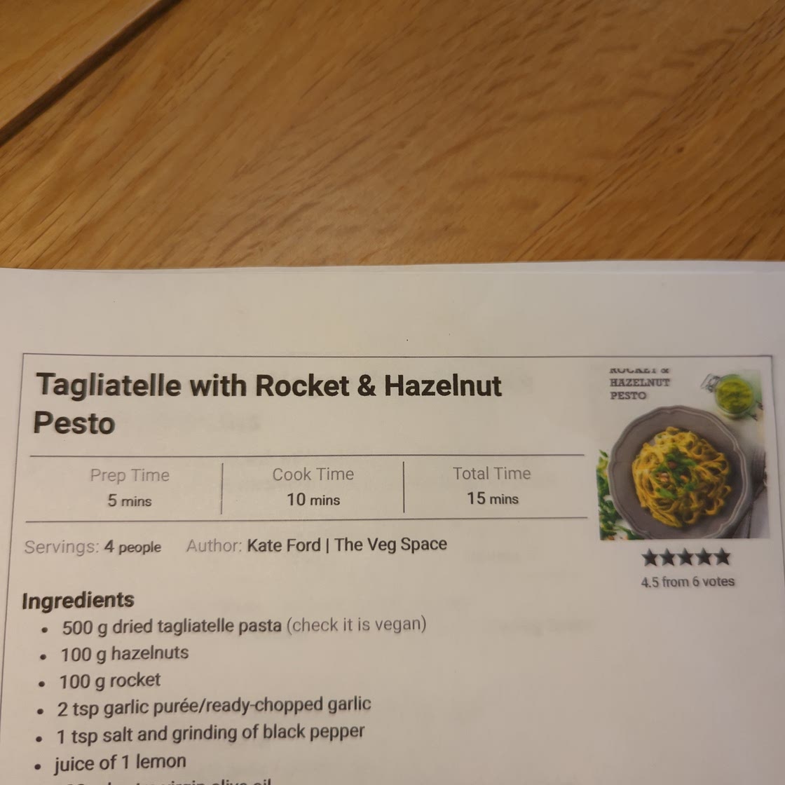 Tagliatelle with rocket and hazelnut pesto