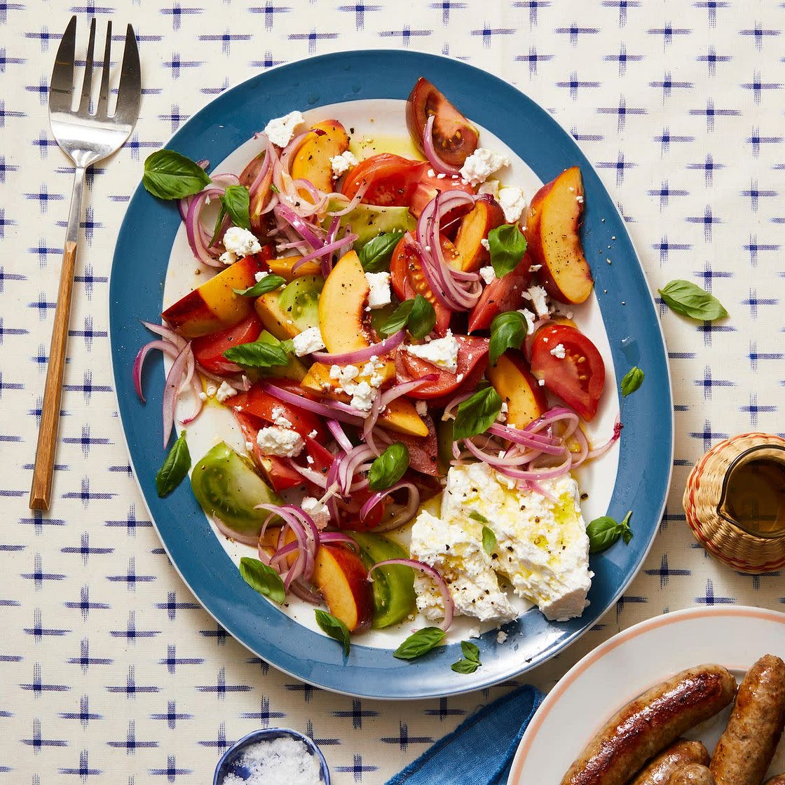 Tomato, Peach & Basil Salad with Italian Sausage