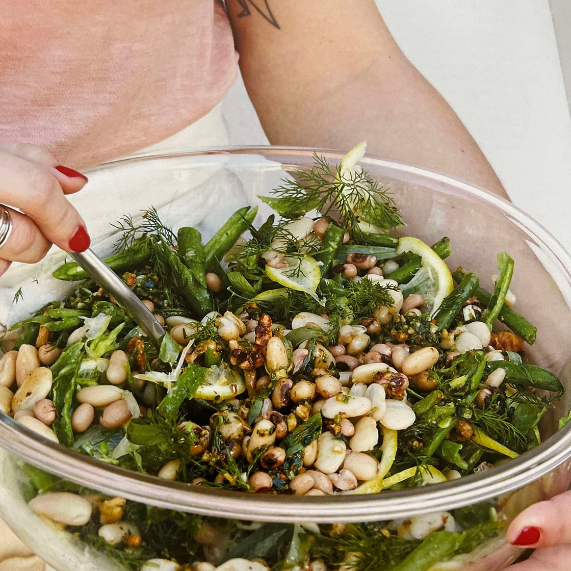 Four-Bean Salad with Green Romesco