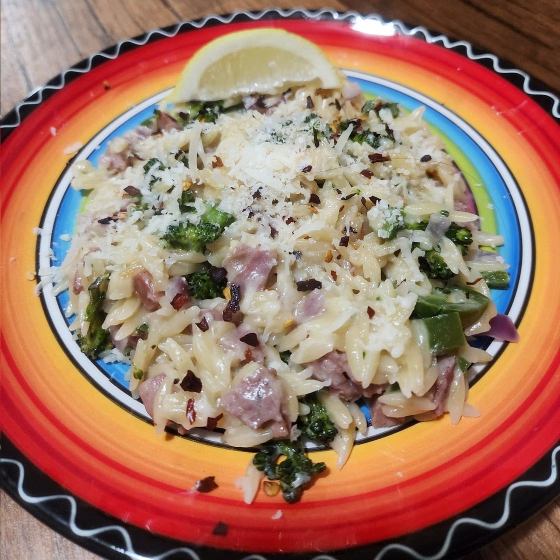Broccolini, Chicken Sausage & Orzo Skillet