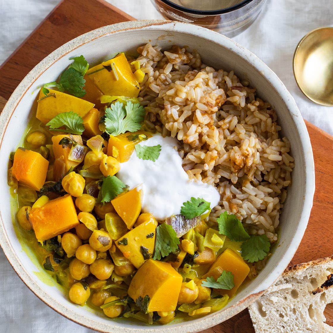 Vegan Turmeric Chickpea Stew with Butternut Squash and Bok Choy