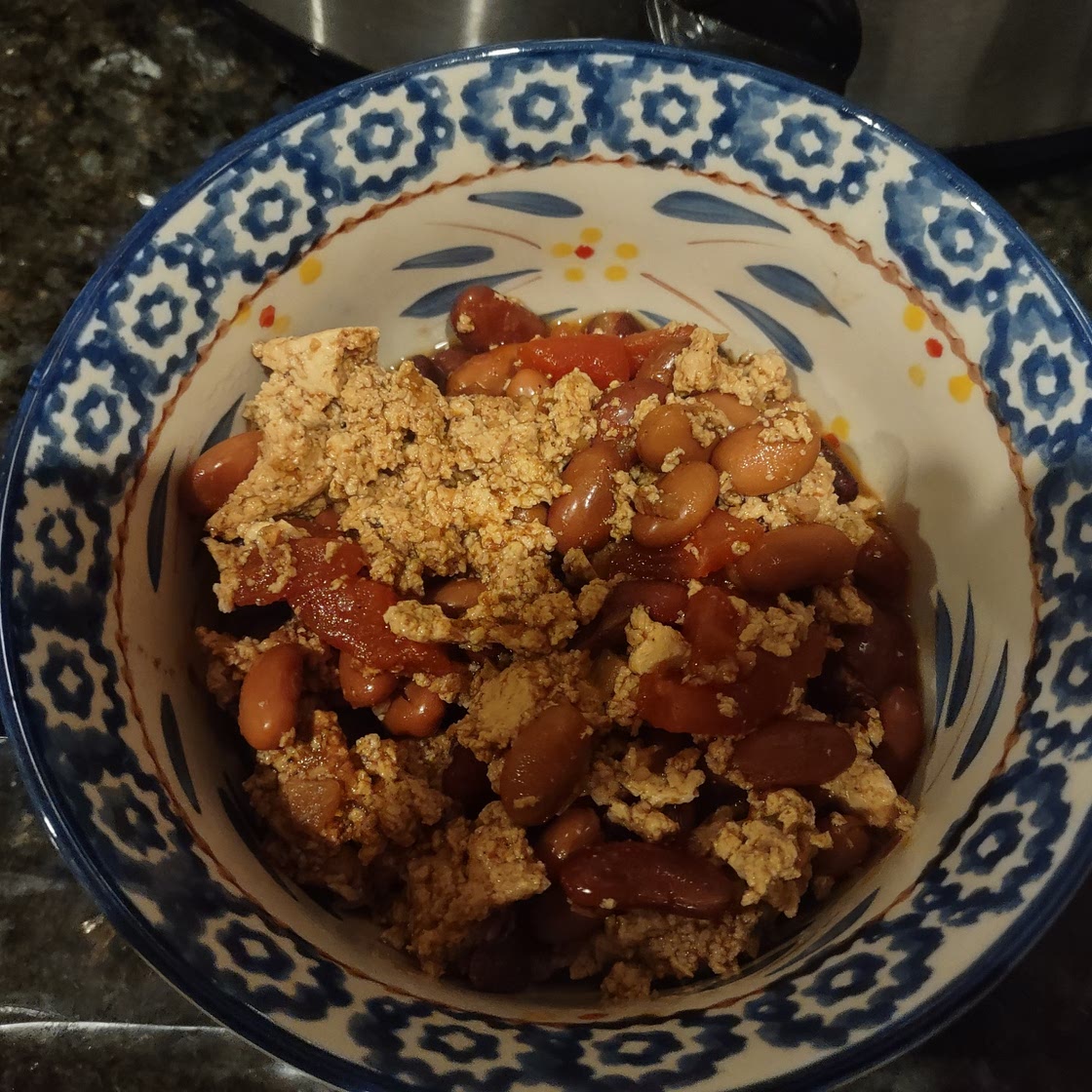 Three bean chili (vegan version pictured)