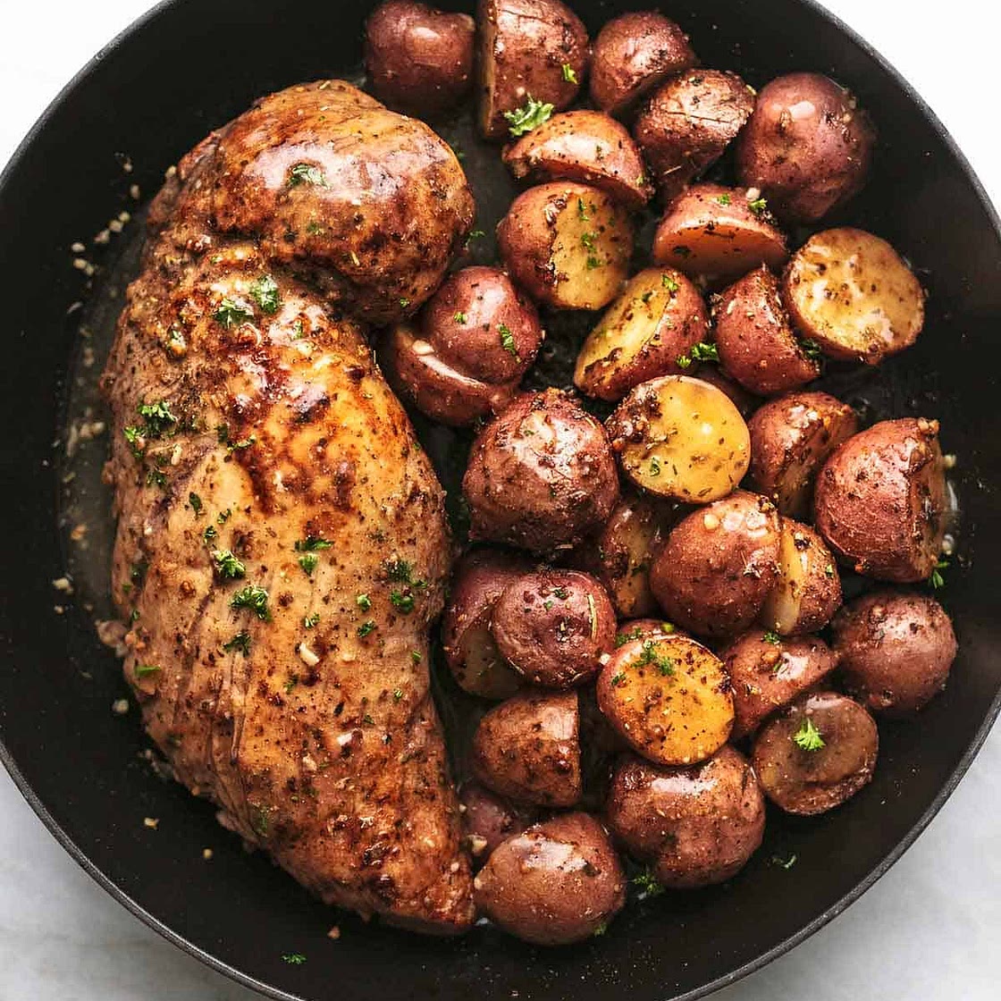 Baked Pork Tenderloin with Potatoes and Gravy