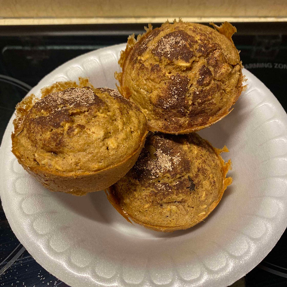 Oatmeal, Walnut, Raisin muffin (no flour, sugar, or oil)