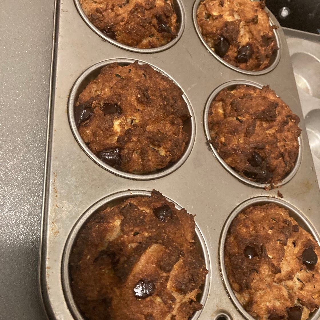 Keto zucchini chocolate chip muffins