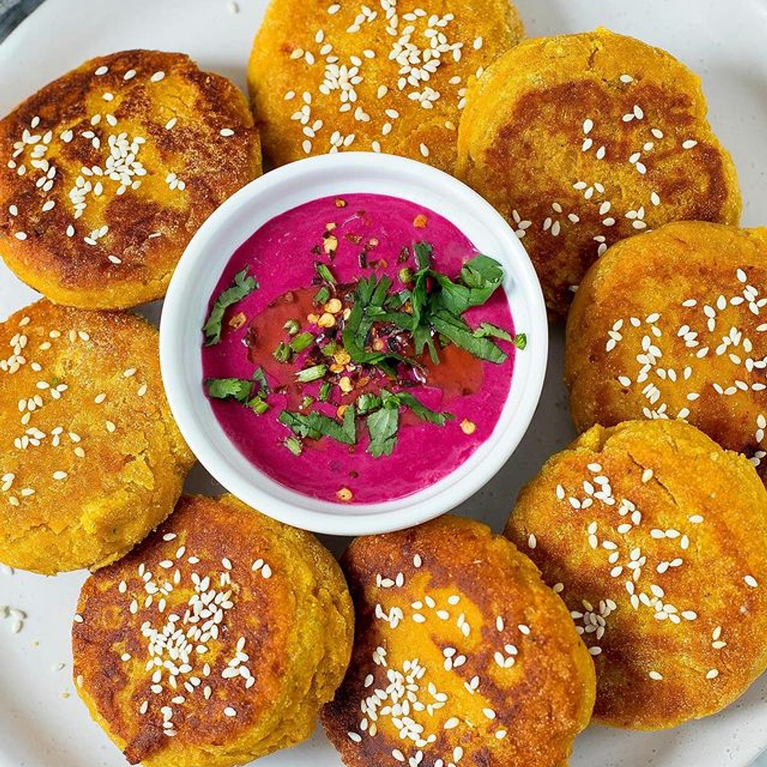 PUMPKIN CHICKPEA SESAME FRITTERS