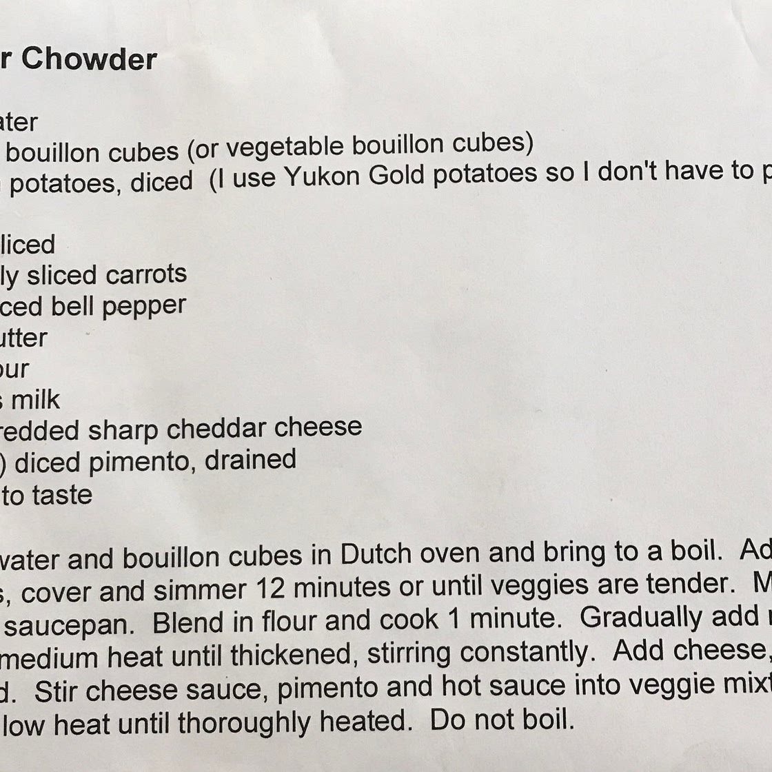 Mom’s Cheddar Chowder