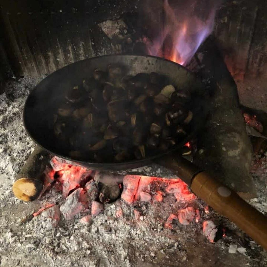 Châtaignes grillées au feu de bois
