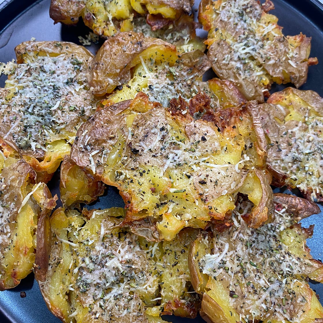SMASHED PARMESAN HERB POTATOES