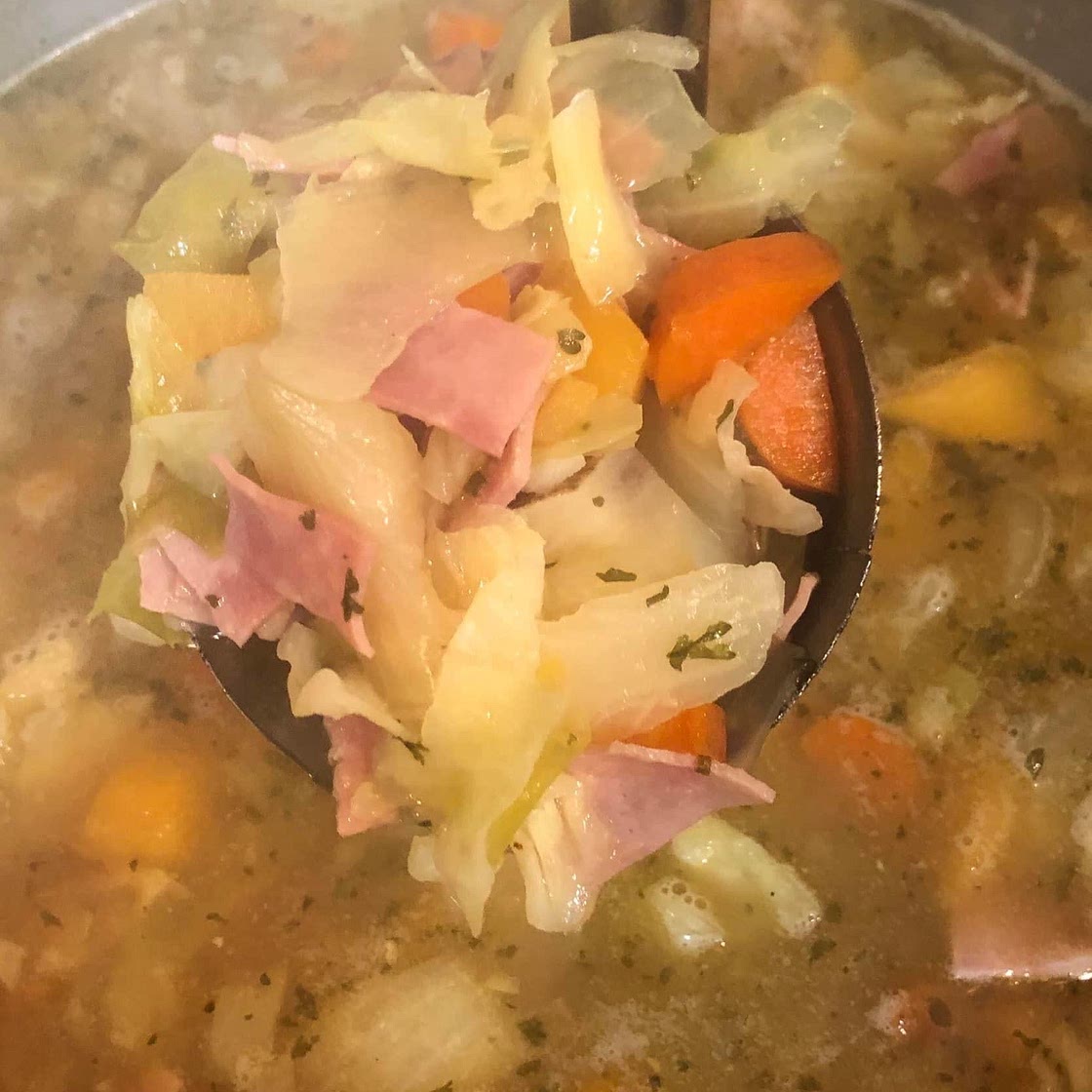 Boiled Dinner Soup. (Ham & Cabbage Soup)