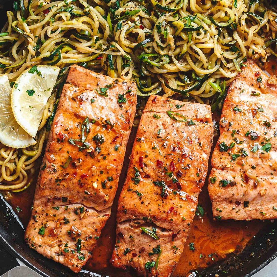 Lemon Garlic Butter Salmon with Zucchini Noodles