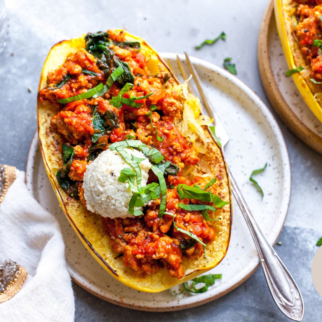 Spaghetti Squash Lasagna Boats With Almond Ricotta