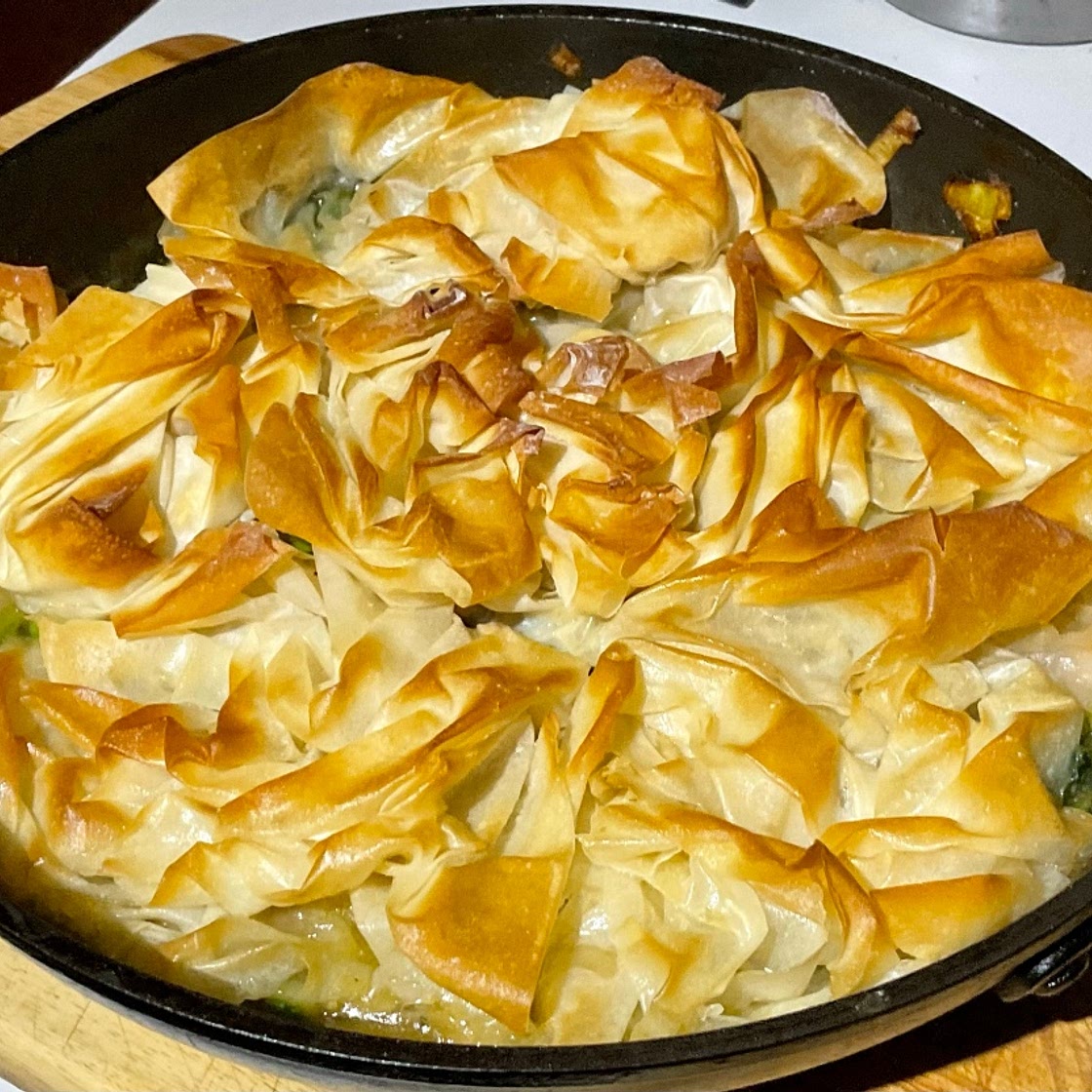 Chicken, Leek, Pea and Spinach Filo Pie