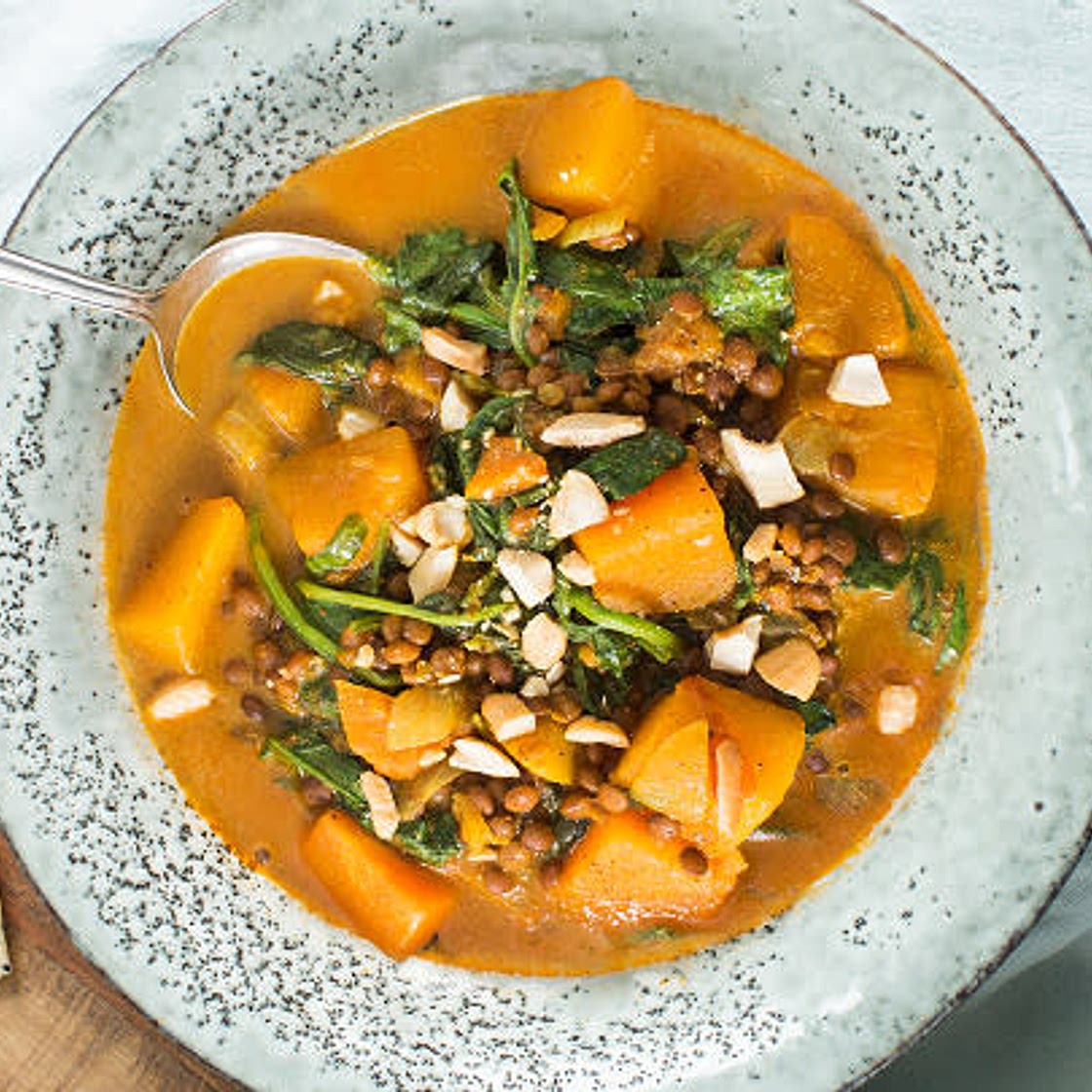 Pompoencurry met linzen