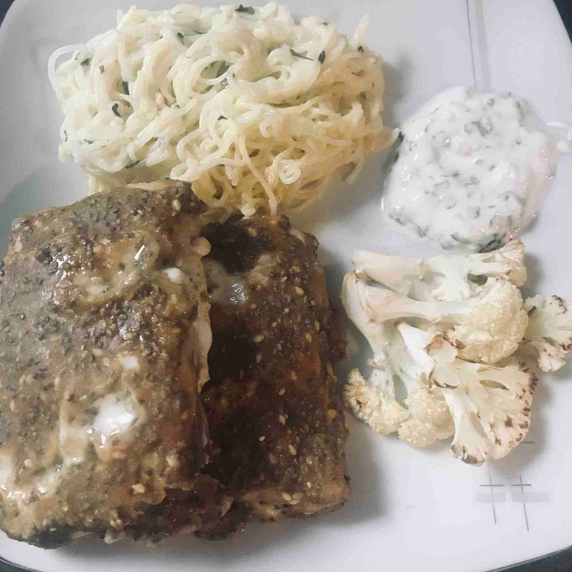 Soft fish & creamy garlic pasta