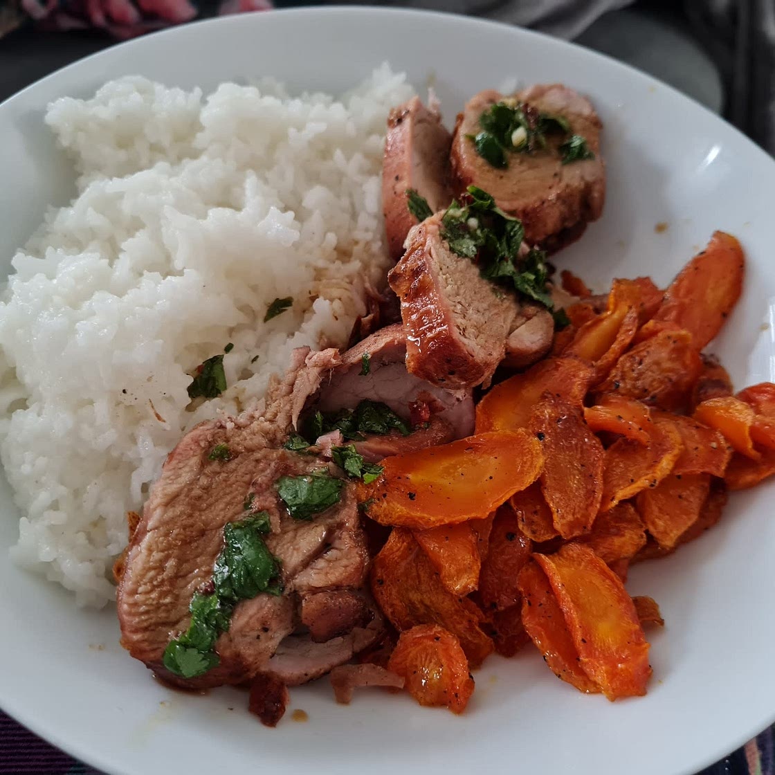 Chimichurri Pork Tenderloin with Honey-Roasted Carrots & Lime Rice