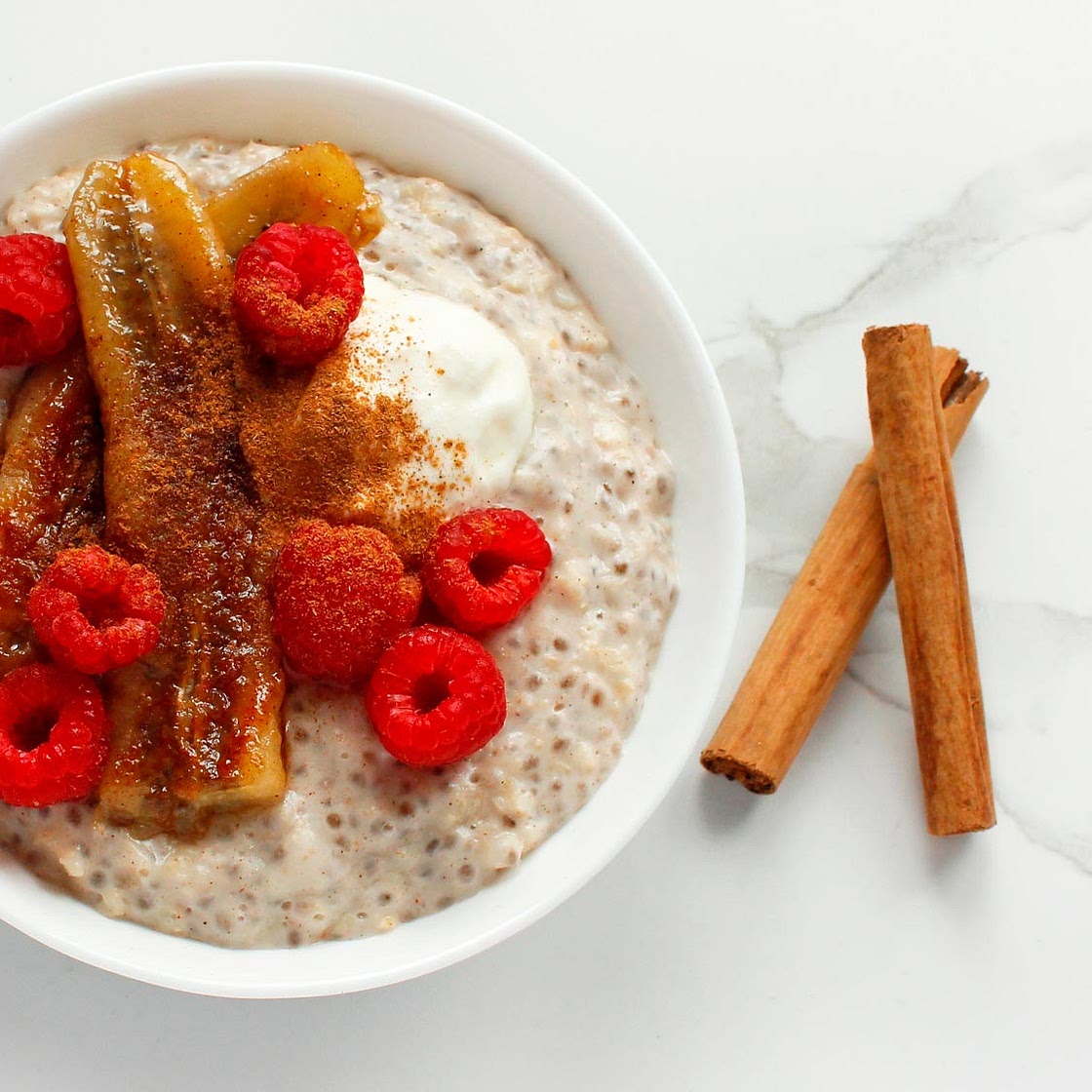 Caramelised Banana & Raspberry Oatmeal