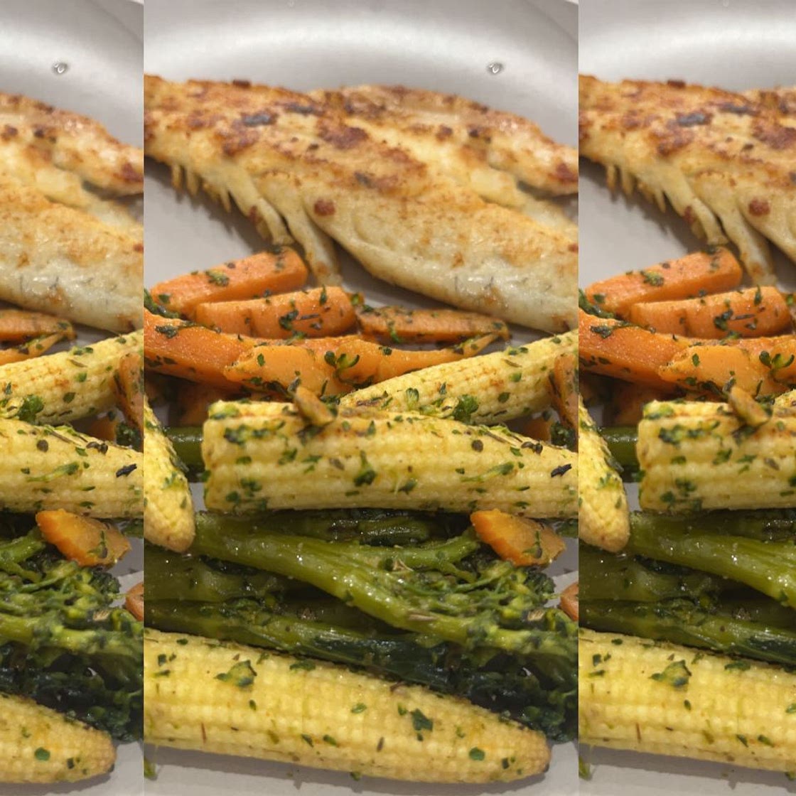 Grilled Garlic Sea bass with Veggies