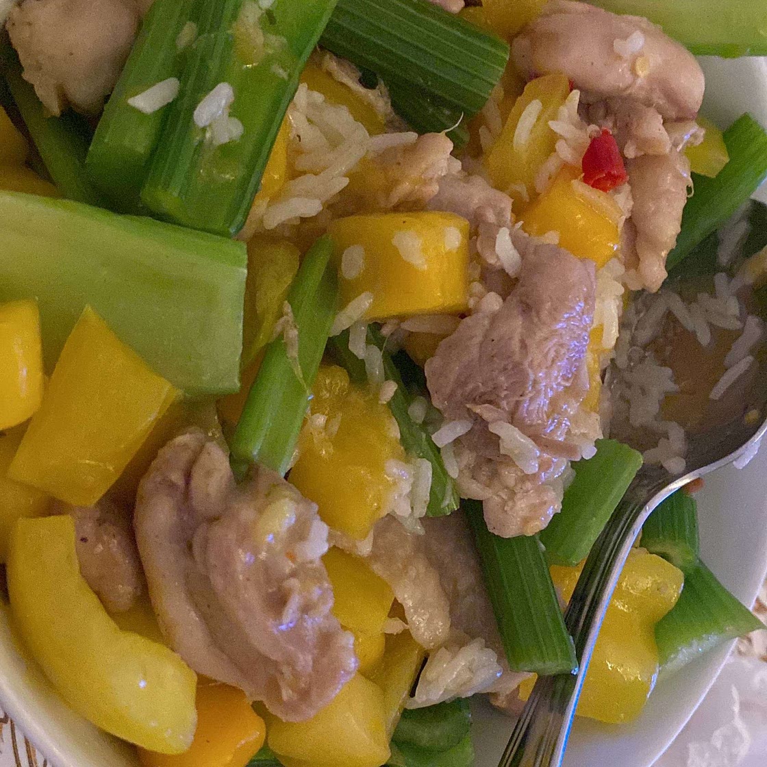 Celery Chicken Mango rice 