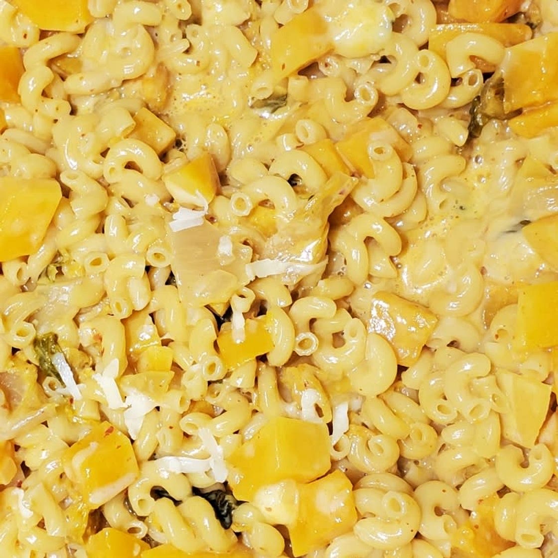 One-Pot Kimchi and Squash Mac and Cheese