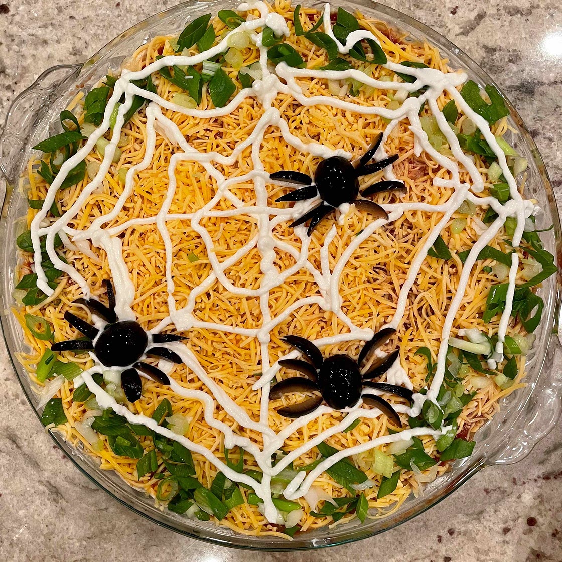 Spooky 7 Layer Halloween Spiderweb Taco Dip