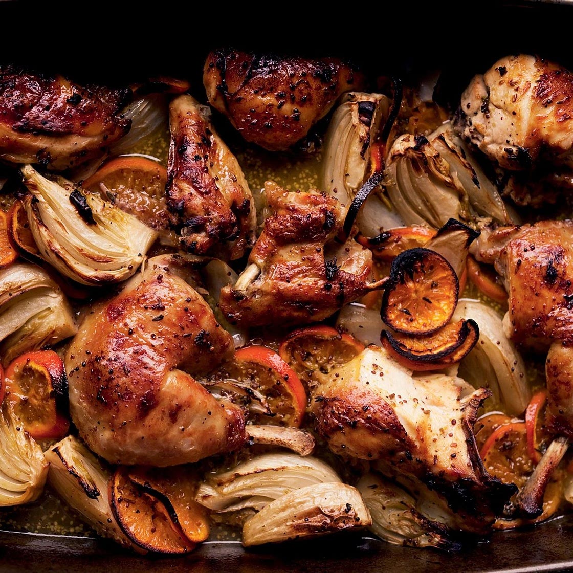 Roasted chicken with clementines & arak (Jerusalem, p 179)