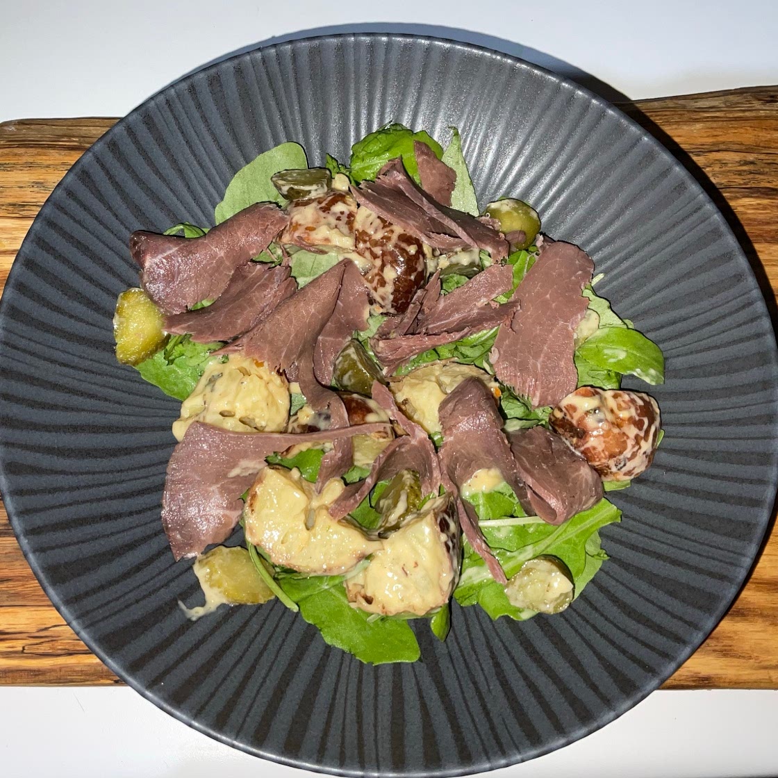 Warm Leftover Beef and Roast Potato Salad with Horseradish and Mustard