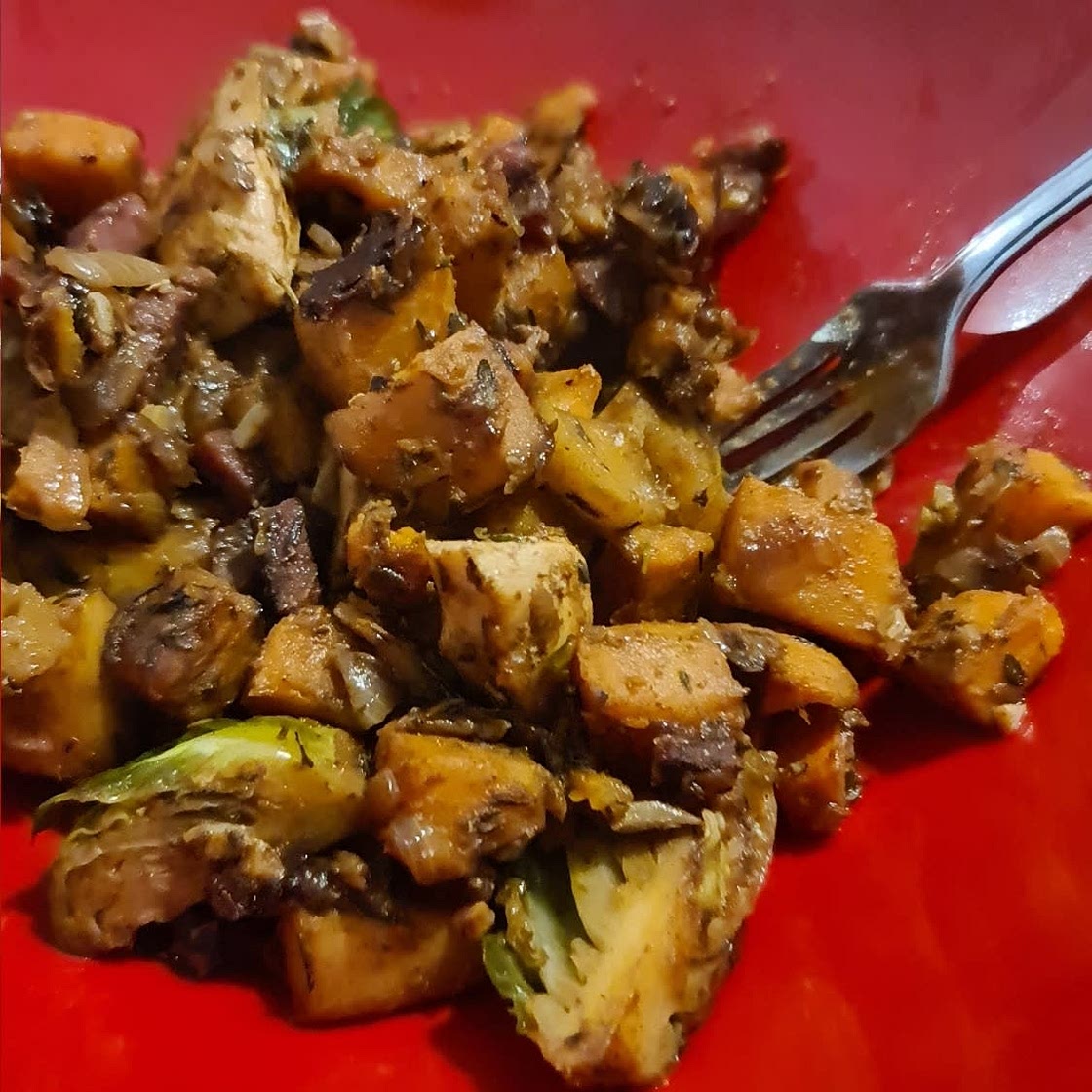 Harvest Chicken Skillet with Sweet Potatoes and Brussels Sprouts