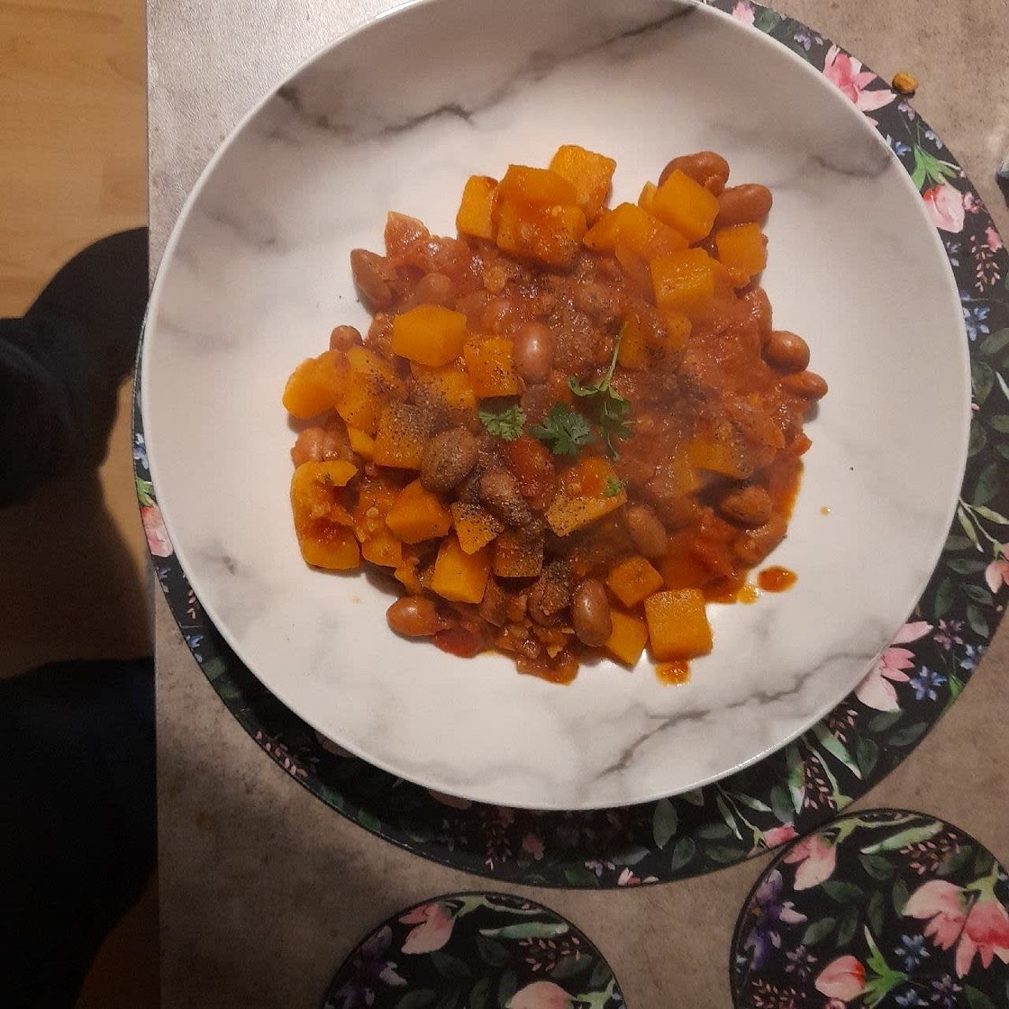 Butternut squash and borlotti bean stew