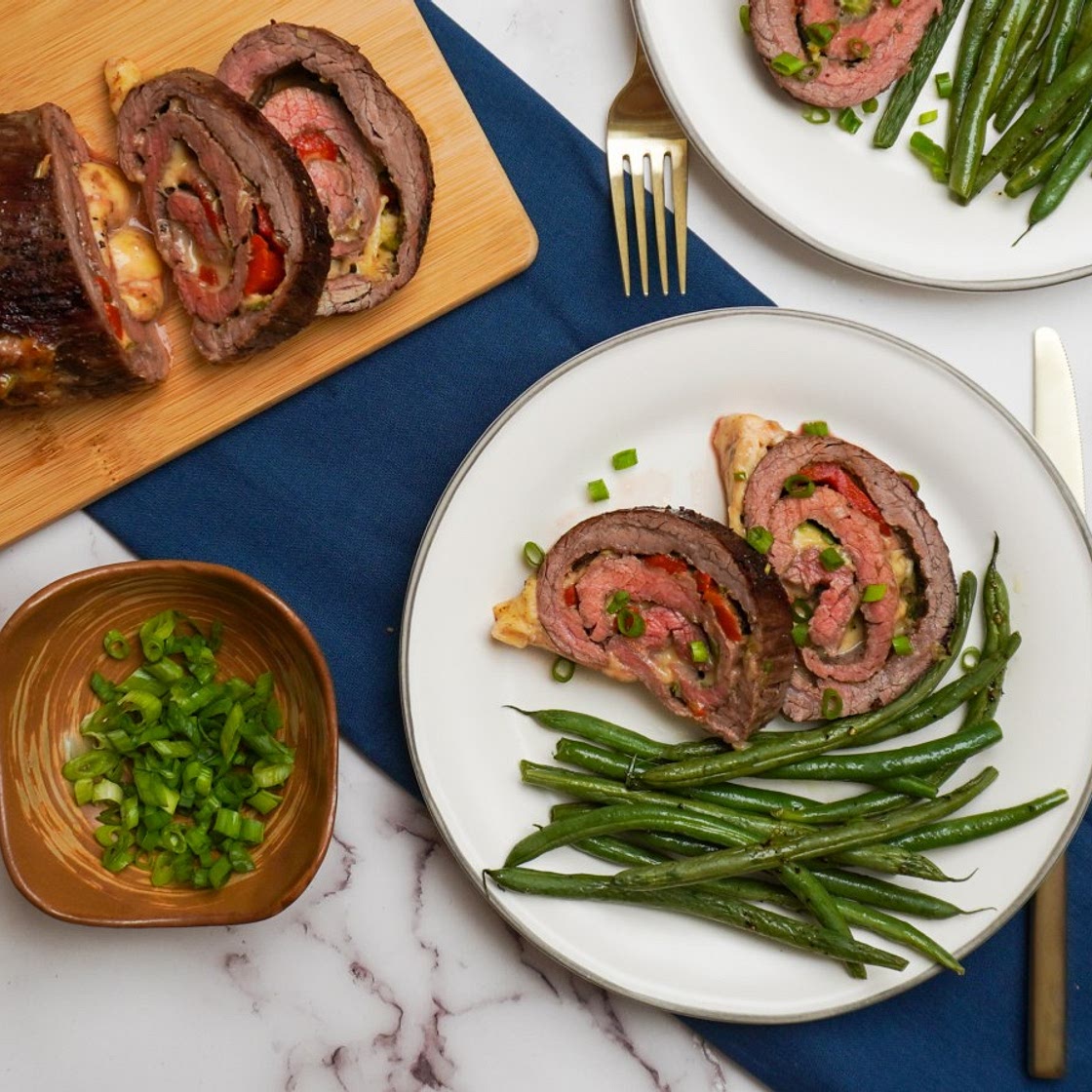 Gouda Cheese and Roasted Red Pepper Steak Roulade