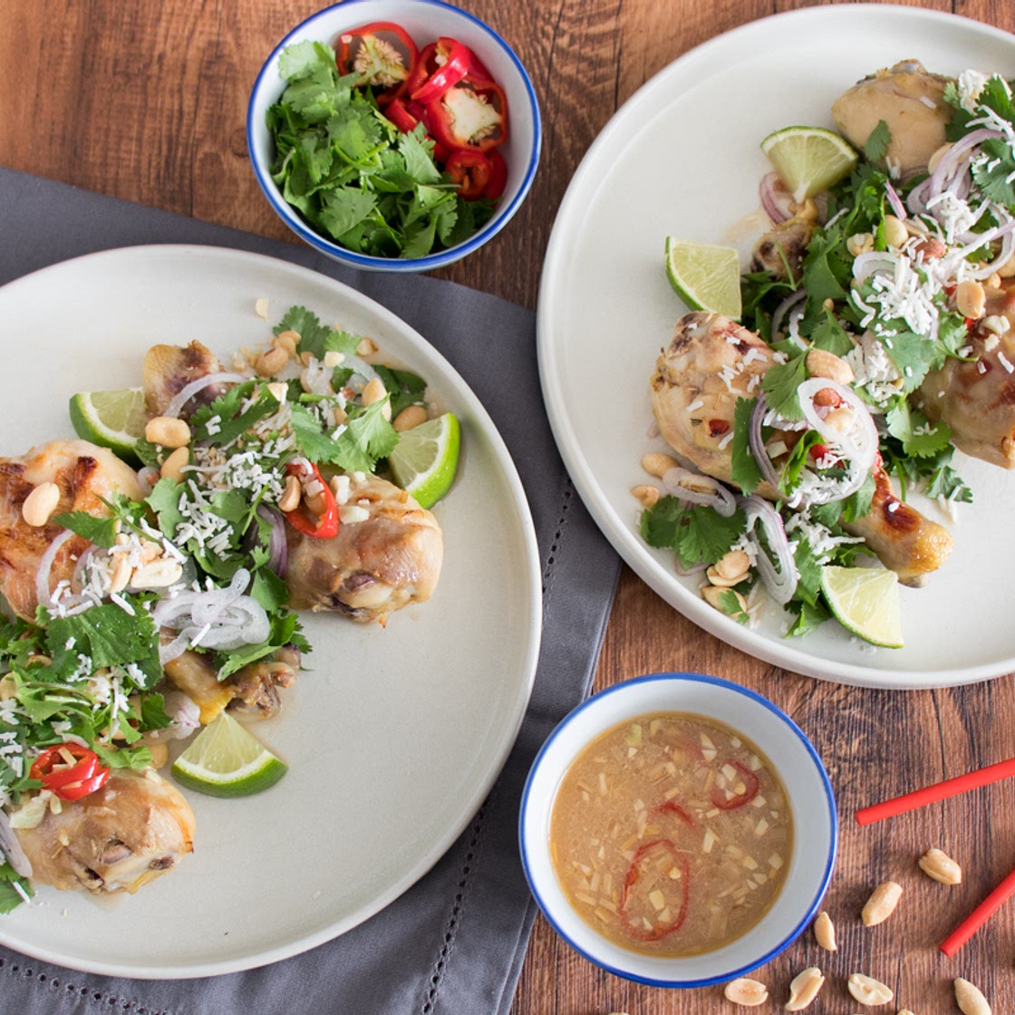 Lemongrass Chili Drumsticks with Cilantro-Peanut Topping