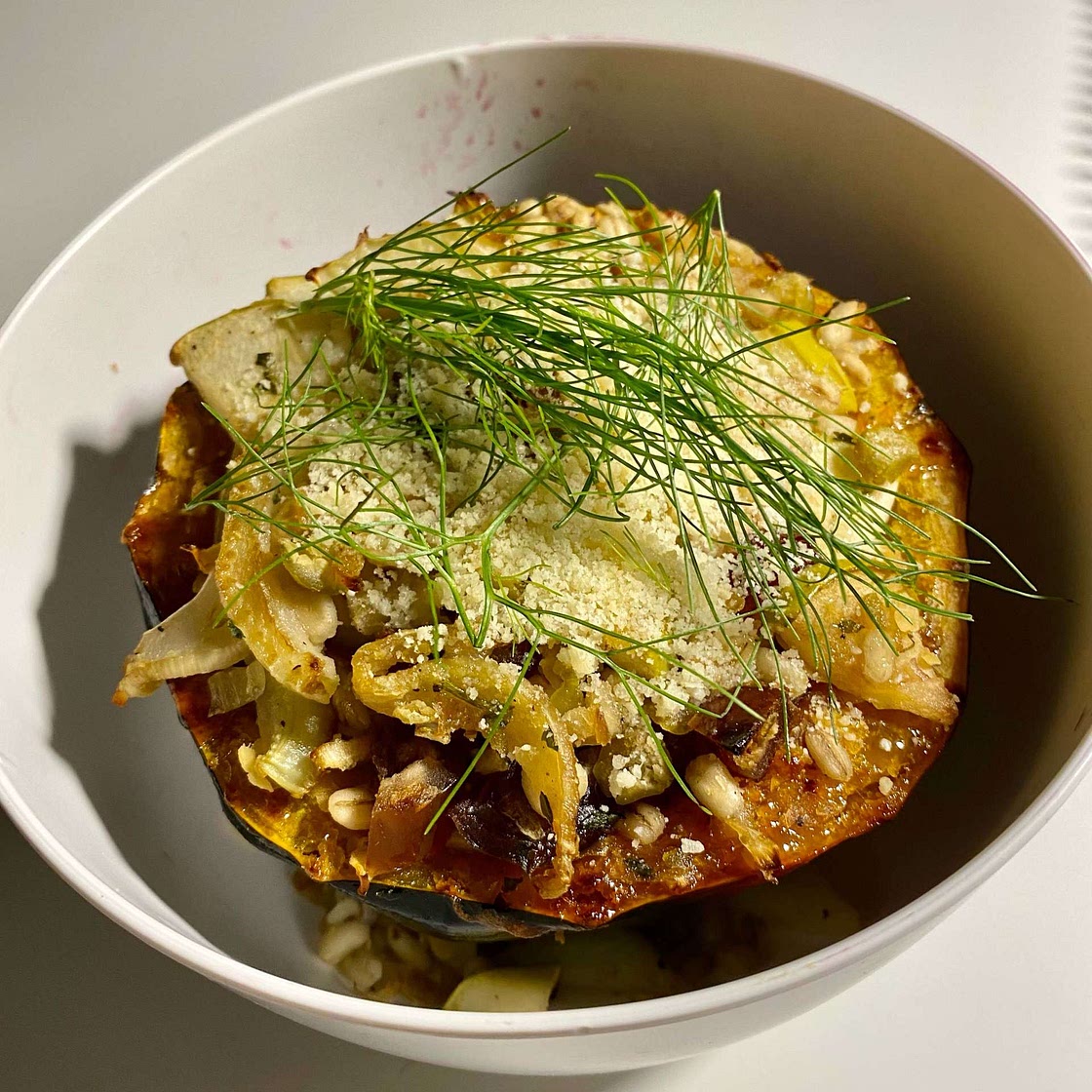 Stuffed Acorn Squash with Fennel and Apples