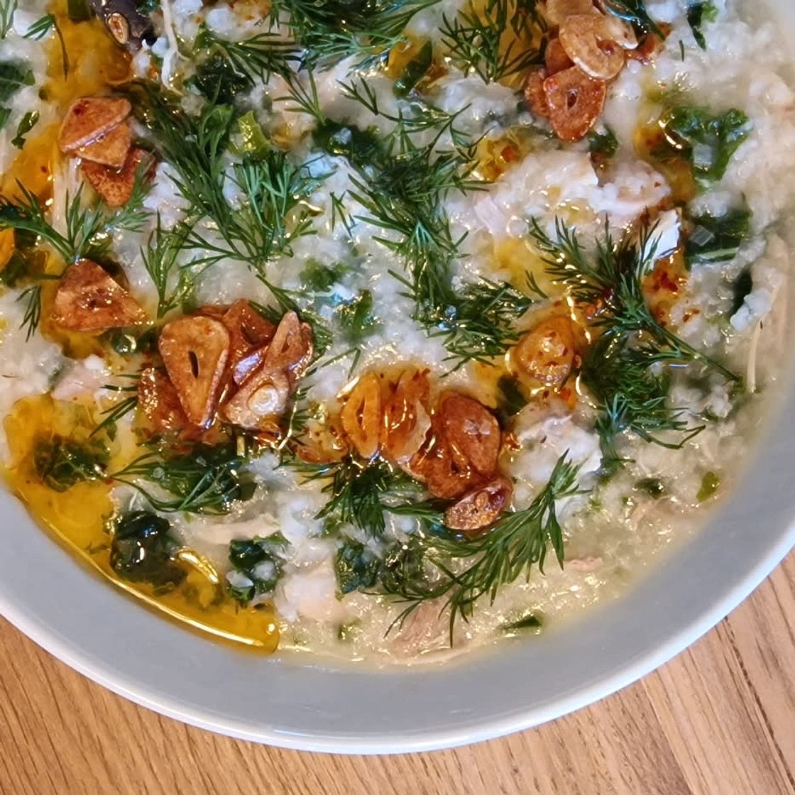 Chicken and Rice Soup with Garlicky Chile Oil