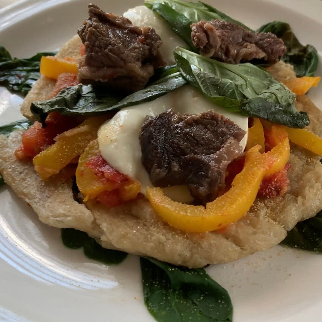 Beef stew pizza
