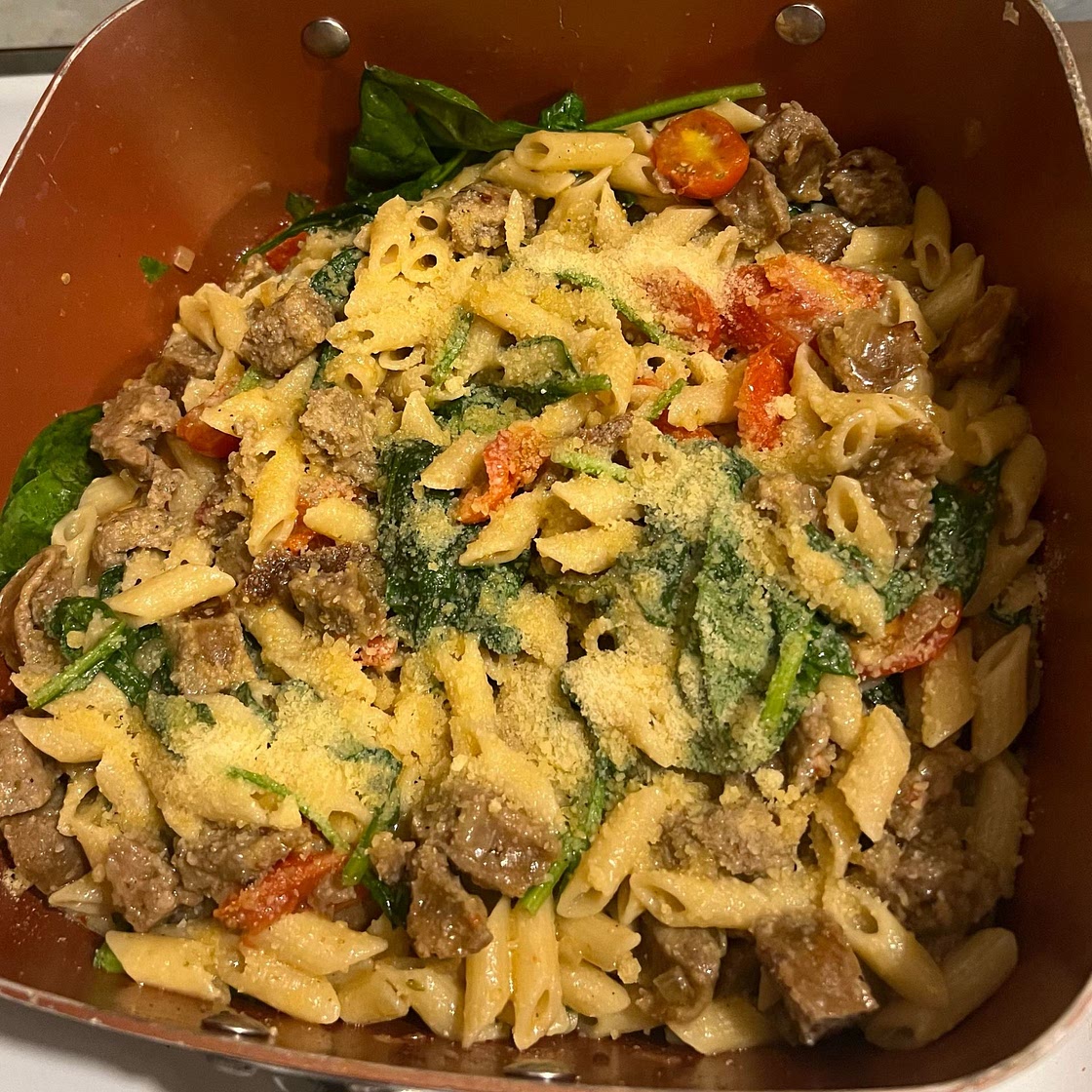 Sausage, Tomato & Spinach Pasta with Parmesan