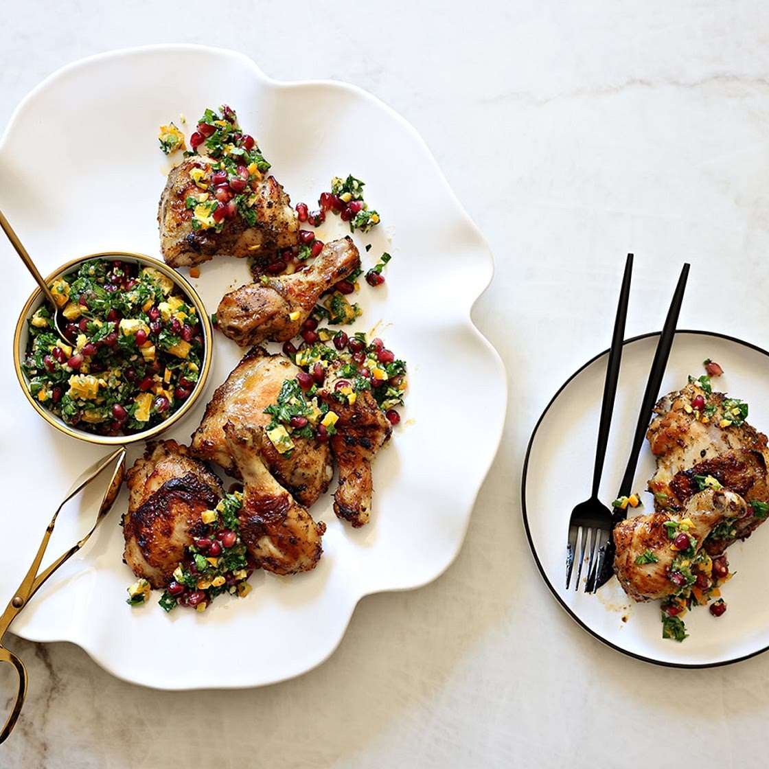 Herb and Garlic Roasted Chicken with Orange Pomegranate Gremolata