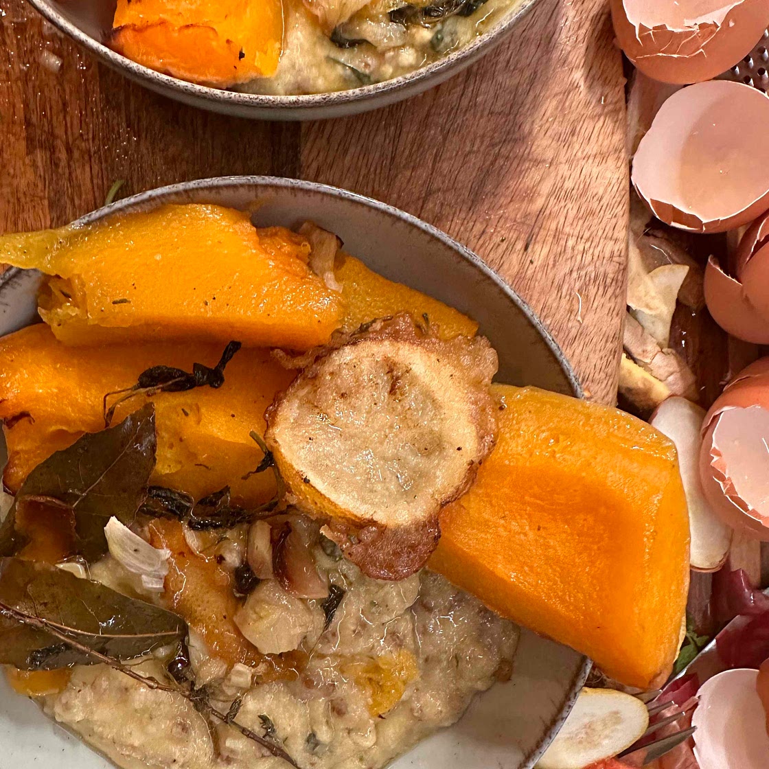 Abobora Manteiga com polenta de trigo sarraceno e limão em tempera