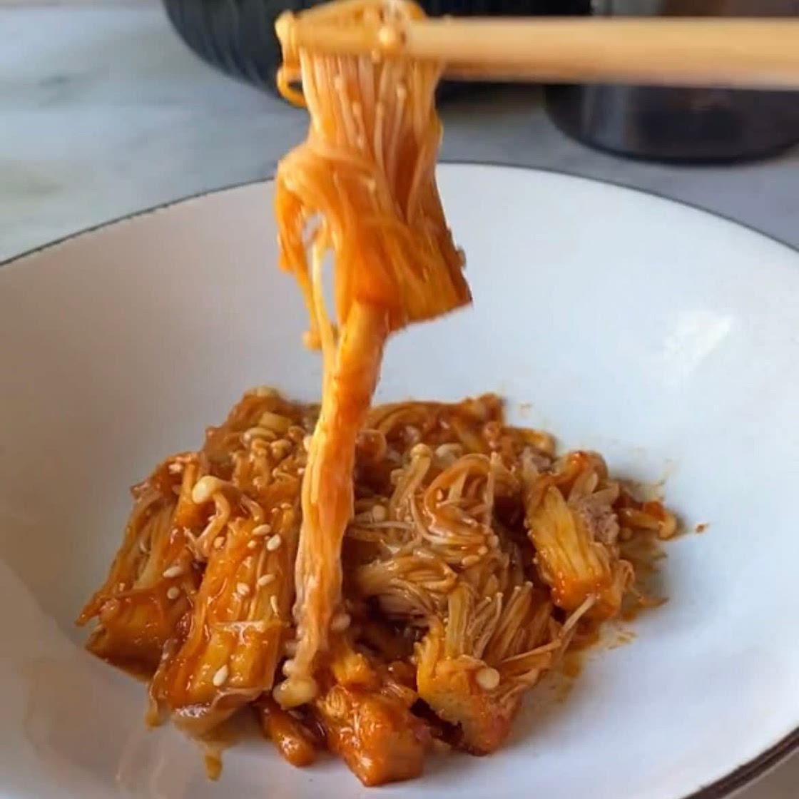 Gochujang Enoki Mushrooms