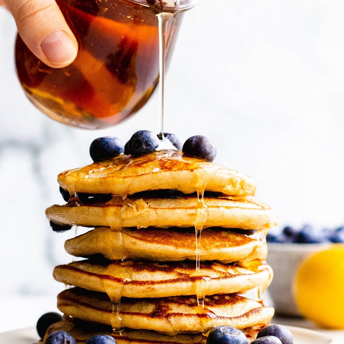 Quick Lemon-Blueberry Pancakes with Cottage Cheese
