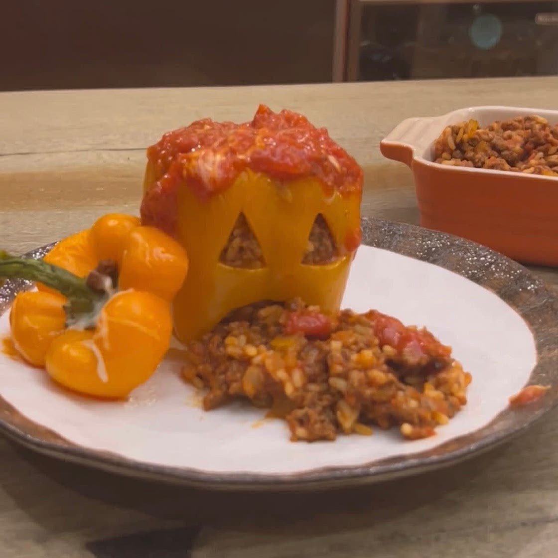 Halloween Jack-O-Lantern Stuffed Peppers