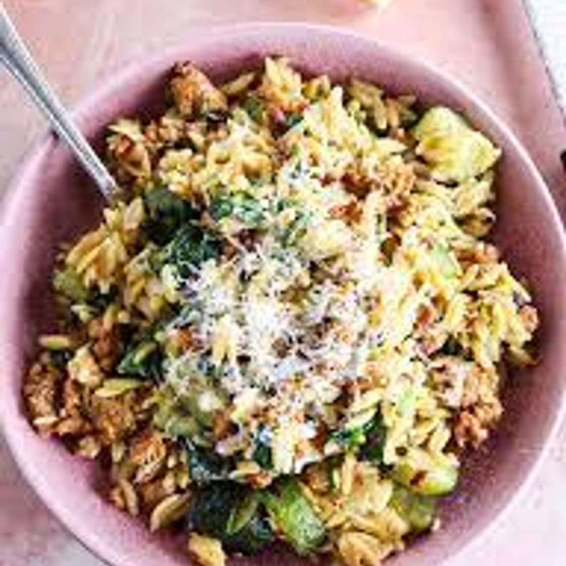 5 Ingredient Orzo with Sausage, Zucchini, and Baby Kale