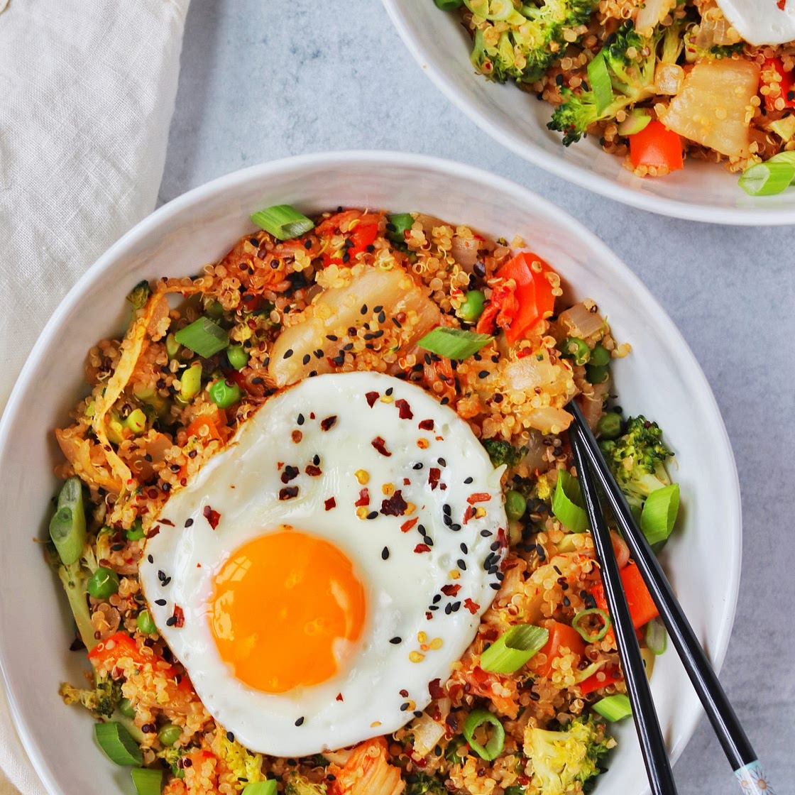 Veggie Packed Kimchi Fried Quinoa (Gluten Free)