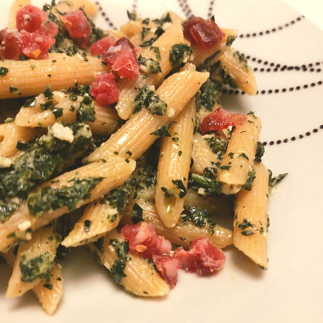 Pasta - Black cabbage pesto and salame