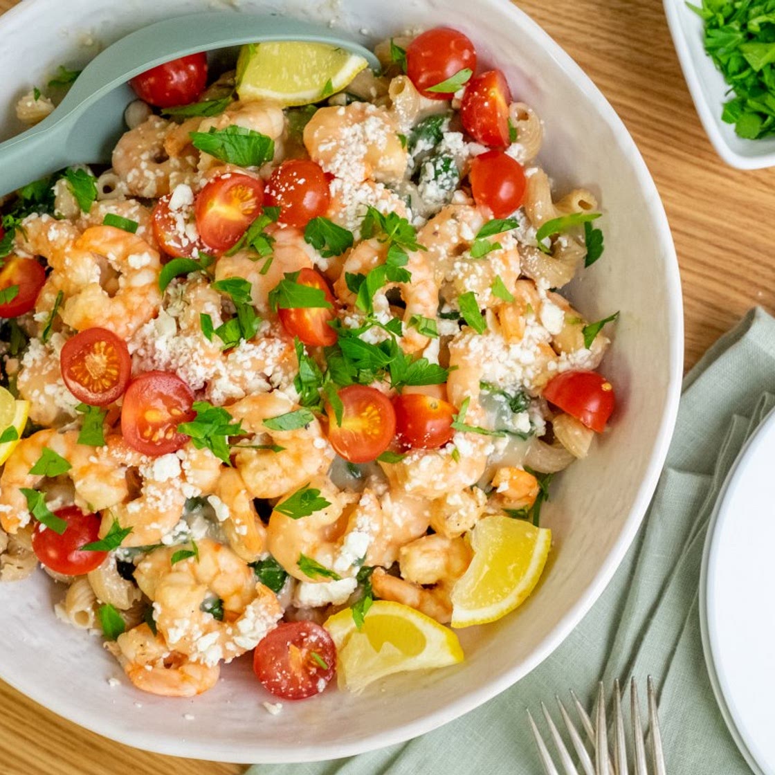 Shrimp and Spinach over Whole-Wheat Pasta