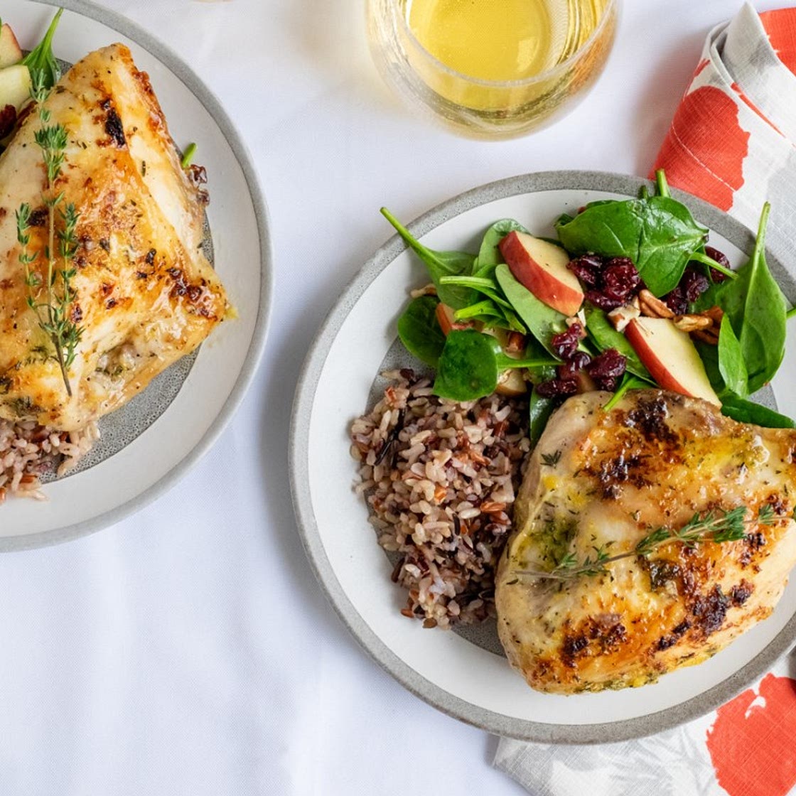 Crispy Chicken Breast with Wild Rice, Cranberry and Apple Salad