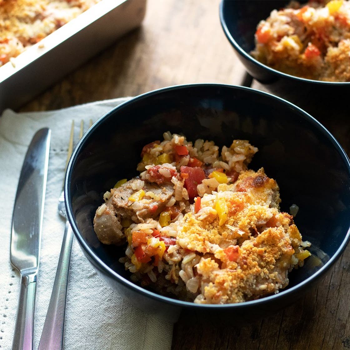 Sausage, Bell Pepper and Rice Casserole