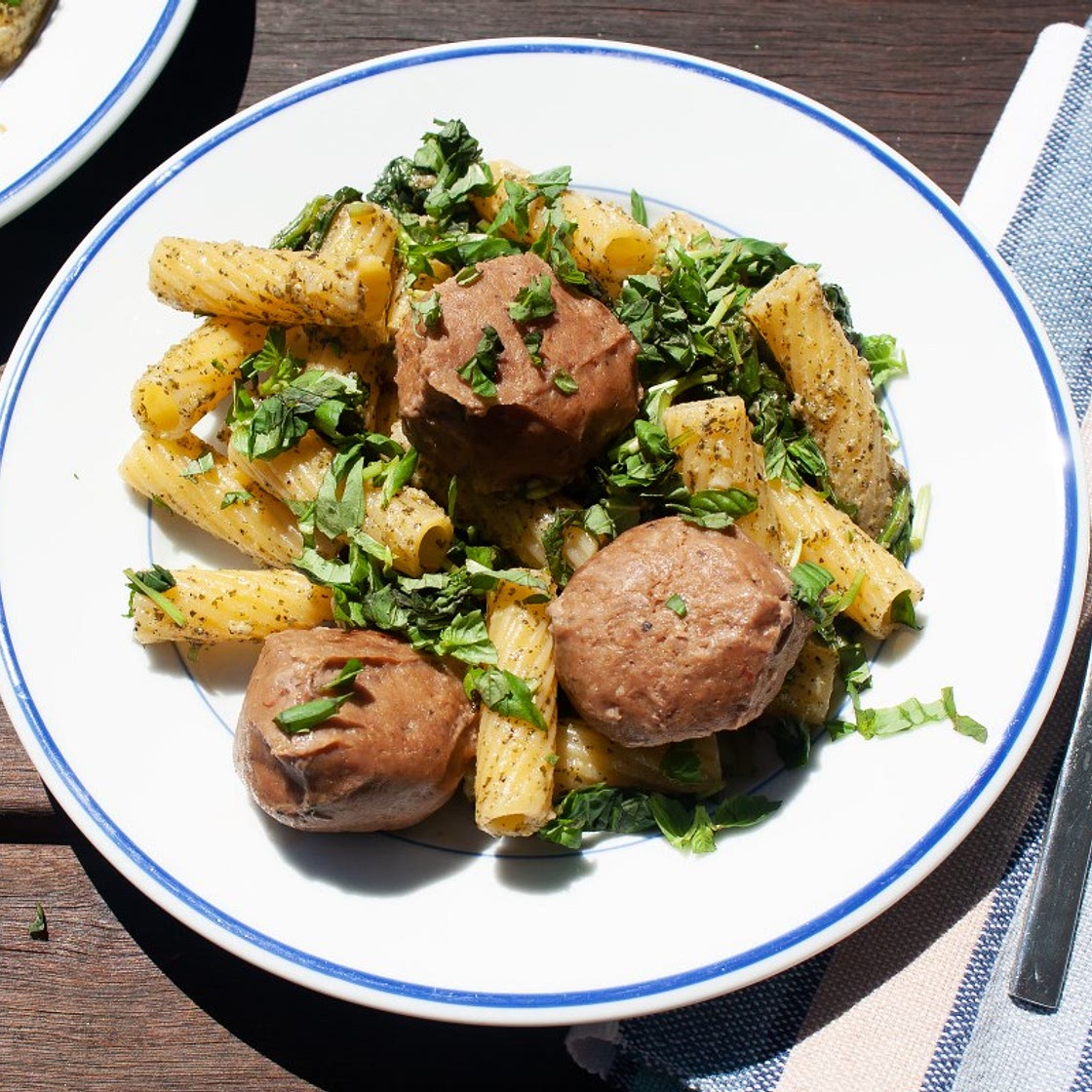 Pesto Meatballs with Spinach