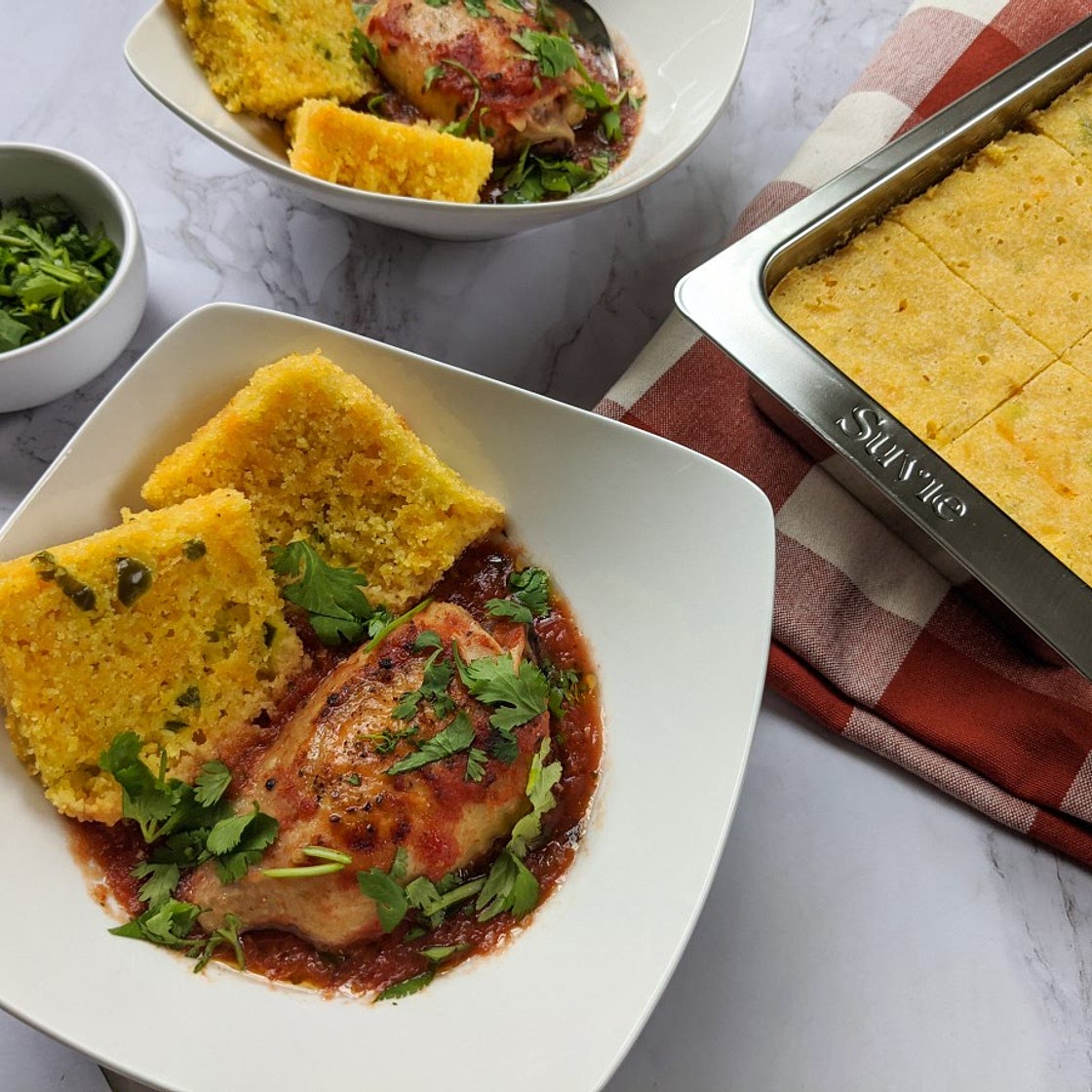 Salsa Chicken and Cheesy Jalapeno Cornbread