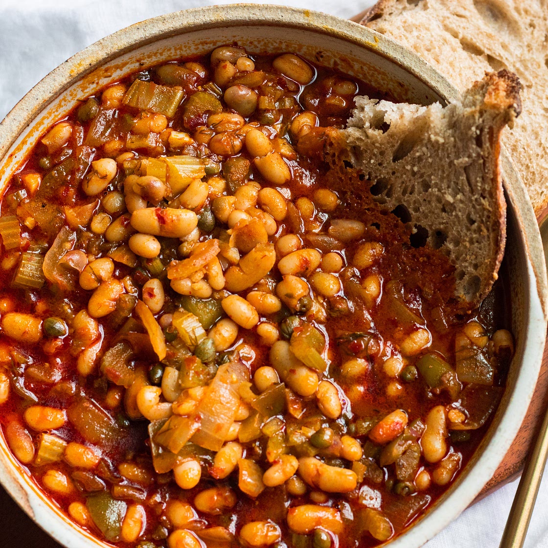 Mediterranean Vegan White Bean Stew With Capers and Dill
