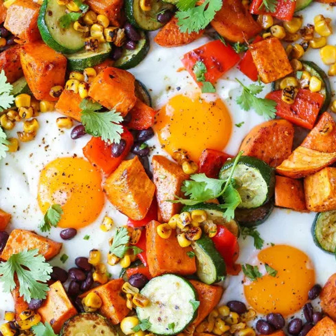 Sheet Pan Sweet Potatoes and Black Bean Hash